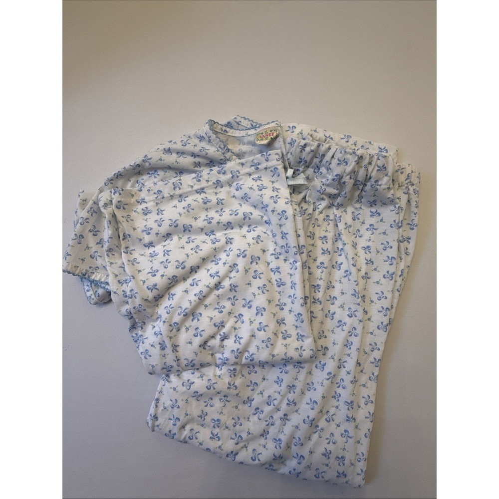 Vintage Vanee Pastel Blue White Ditsy Floral Pajama Lounge Set Cottagecore S/M